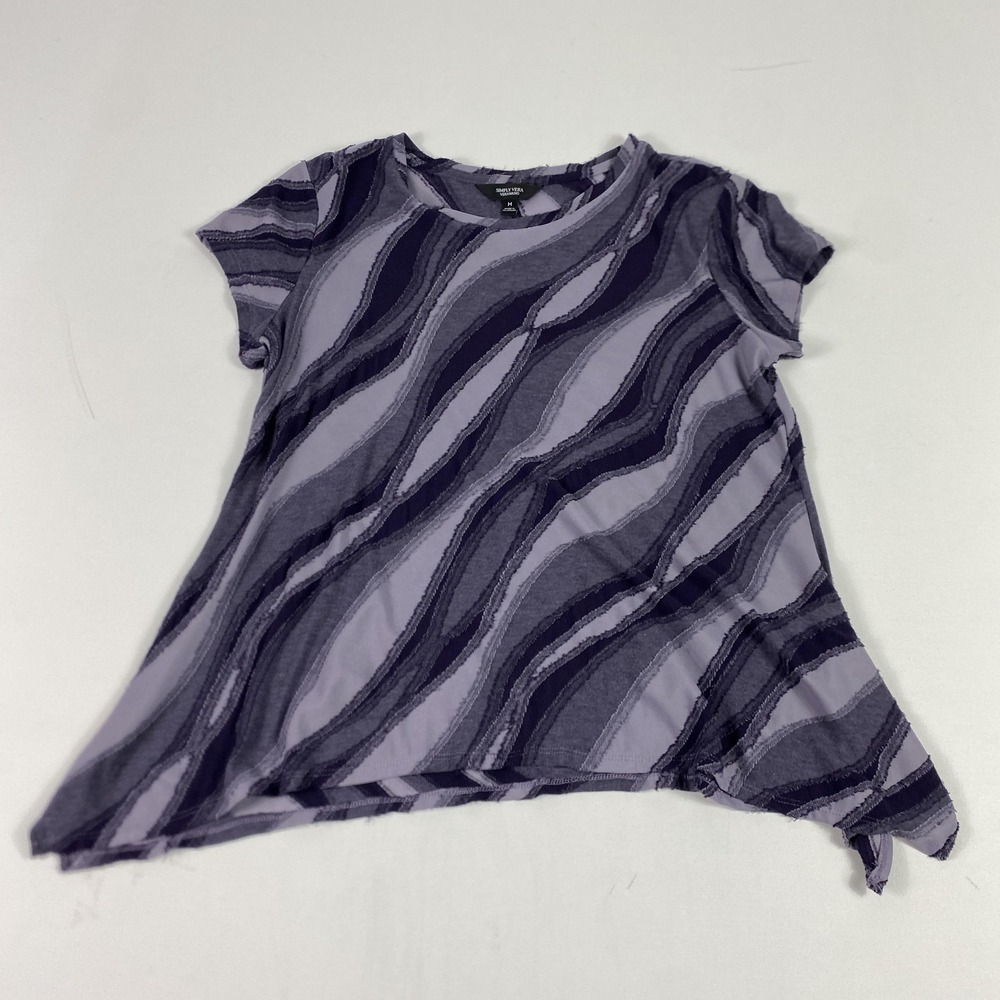 Simply Vera Vera Wang Shirt Womens Medium Purple Asymmetrical Hem Abstract Top